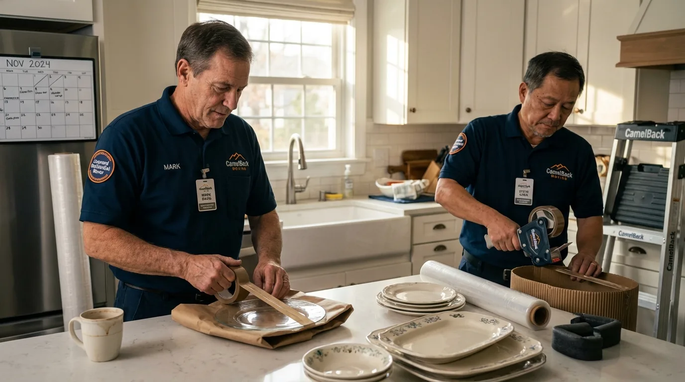 Professional crew packing kitchen dishware in Masontown, PA